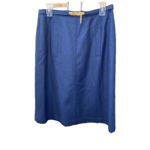 Ara Modell Skirt Vintage Knee Length 42 Blue West Germany Lined Zip Pockets Belt